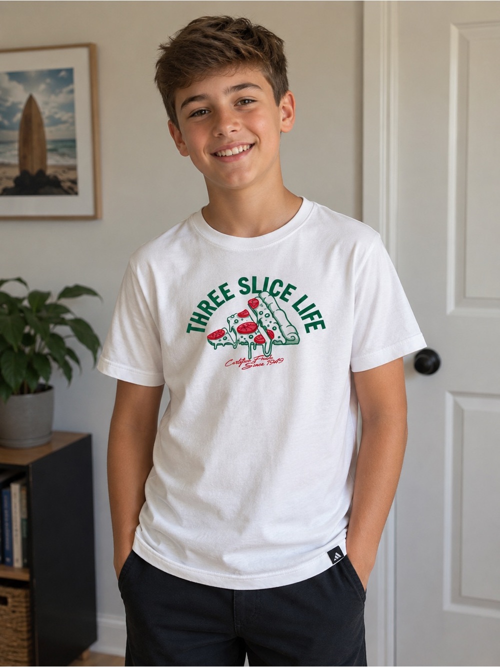 Adidas Youth Large 14/16 Three Slice Life Pizza Graphic Tee NWOT